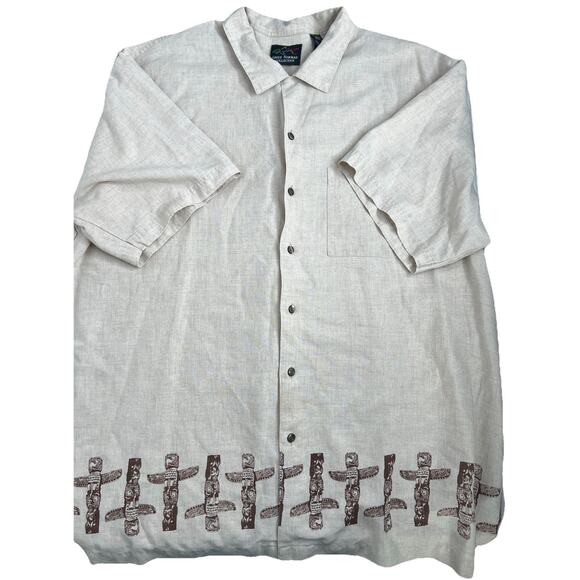 Greg Norman Collection Men's Button Down Tiki Linen Shirt Tan Brown Size XL - Picture 5 of 9